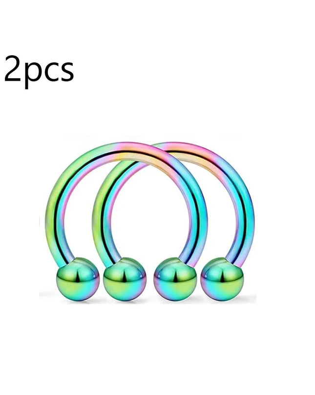 WKOUD 2pcs Crystal & Ball Nose Septum Horseshoe Earring Eyebrow Lip Helix Tragus Cartilage Piercing Ring 8mm