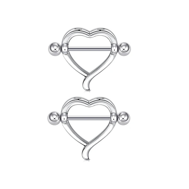 1Pair Heart Shaped Nipple Rings Piercing Jewelry for Women Sexy Clips Stianless Steel Nipple Ring Clamps Pierced Body Jewelry