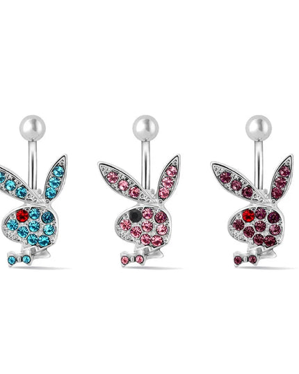 1pc Belly Button Rings Bunny Navel rings  Rabbit Belly Rings for Women Gem stone Pink Blue Bunny Fake Belly Piercing Rin