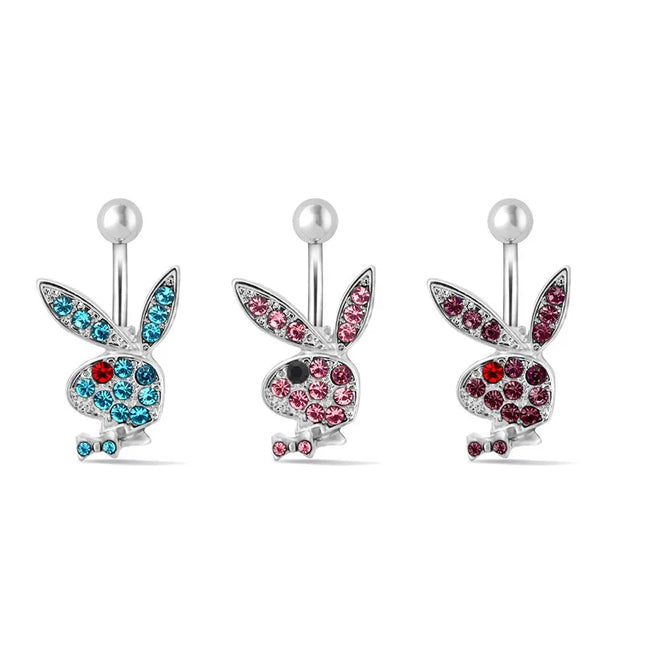 1pc Belly Button Rings Bunny Navel rings  Rabbit Belly Rings for Women Gem stone Pink Blue Bunny Fake Belly Piercing Rin