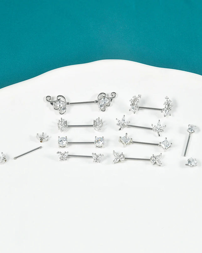 1pair Nipple Piercing Stainless Steel Nipple Rings CZ Butterfly Heart Nipple Barbell For Women Girls 16G Body Piercing Jewelry
