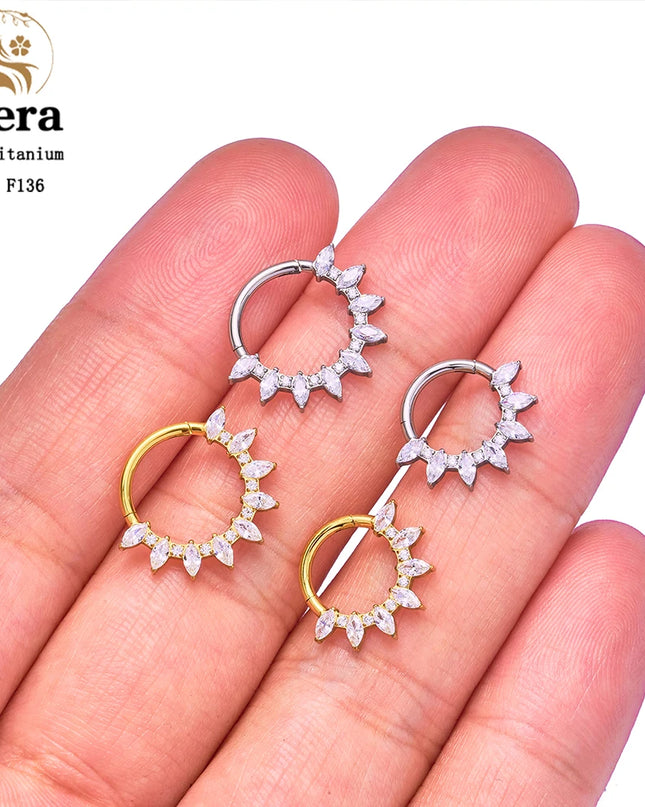 ASTM F136 Titanium Nose Ring Hoop 16G Pear CZ Hinged Segment Septum Clicker Ring Cartilage Daith Piercing Earring Body Jewelry