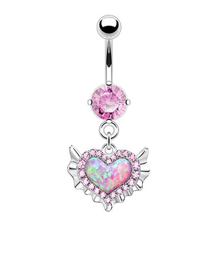 Pink Navel Belly Button Rings Women Opal Heart Nose Clip Lip Labret Piercing Helix Screw Earring Stud Cartilage Conch Piercing