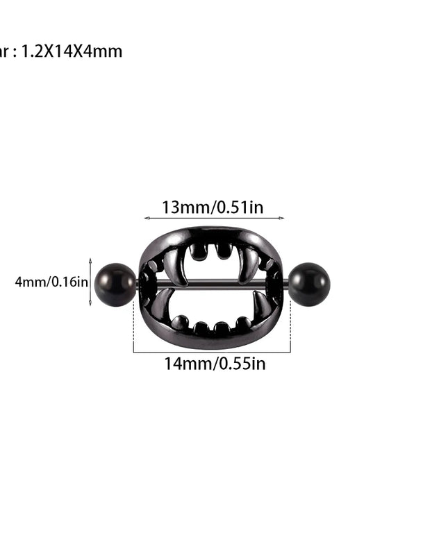 1/2PCS Punk Teeth Nipple Rings Shield Cover Barbell Nipple Piercings for Women Sexy Teeth Body Piercing Jewelry