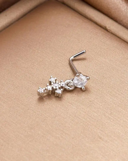Dangle Nose Rings For Women Cross Zircon Nose Piercing Jewelry L Shape Nose Studs Body Jewelry Accessories