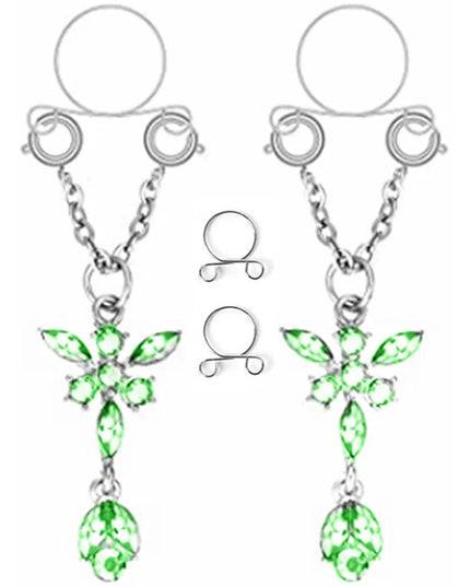 1 Pair New Fake Nipple Ring Sexy Tassel Crystal Butterfly Pendant For Women Girls Adjustable Faux Nipple Piercing Body Jewelry