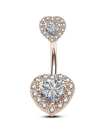 Double Heart-Shaped Zircon Belly Button Ring Woman Stainless Steel Navel Ring for Girl Fashion Sexy Body Piercing Jewelry Gifts