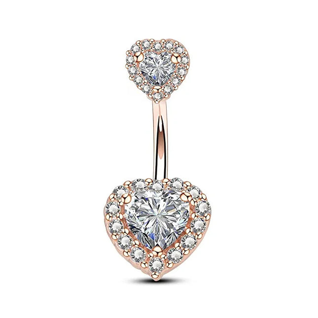 Double Heart-Shaped Zircon Belly Button Ring Woman Stainless Steel Navel Ring for Girl Fashion Sexy Body Piercing Jewelry Gifts