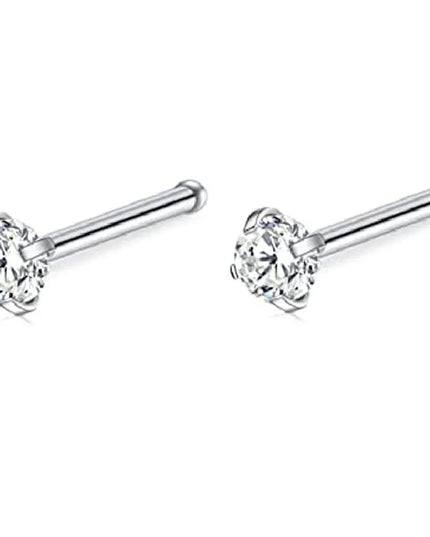 Nose Rings 2pcs 20G Surgical Steel Piercing Jewelry Straight Screw Clear CZ Nose Piercing Jewelry Silver Nostril Ring