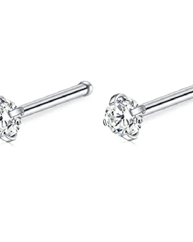 Nose Rings 2pcs 20G Surgical Steel Piercing Jewelry Straight Screw Clear CZ Nose Piercing Jewelry Silver Nostril Ring