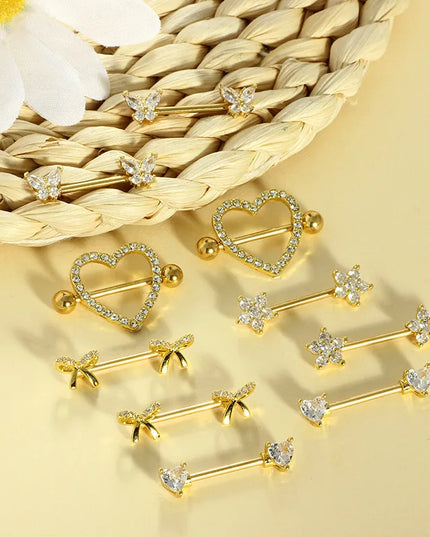 Nipple Piercing Jewelry 14G Stainless Steel Nipple Rings for Women Heart Butterfly Flower Bow Nipple Barbells