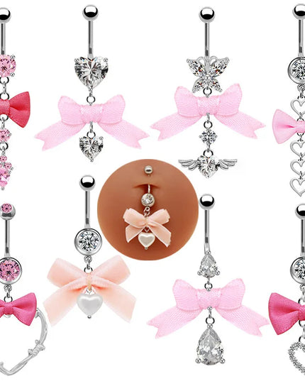 Beautiful Bow Belly Button Ring for Women Heart-shaped Belly Piercing Jewerly Surgical Steel Body Piercing Jewelry