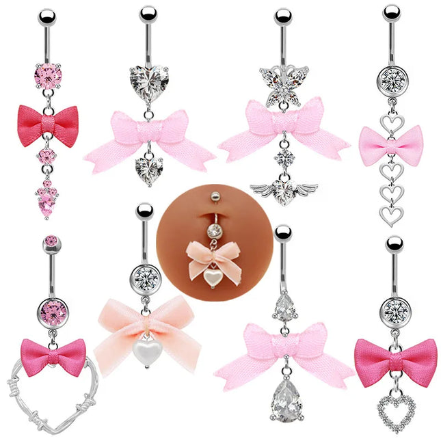 Beautiful Bow Belly Button Ring for Women Heart-shaped Belly Piercing Jewerly Surgical Steel Body Piercing Jewelry