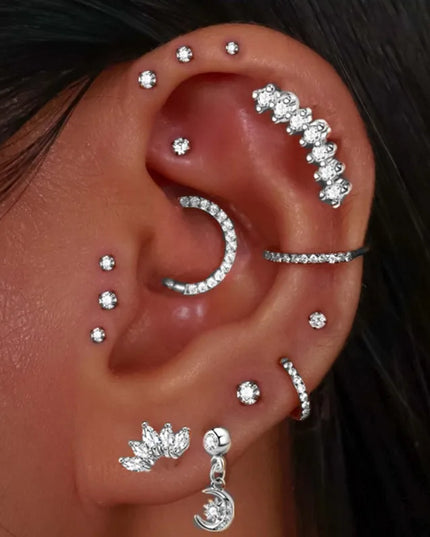 Stainless Steel Hoop Piercing Earring For Women Zircon CZ Cartilage Piercing Helix Daith Conch Tragus Rook Lobe Ear Ring Jewelry