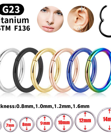 G23 Titanium Nose Rings Mixed Color Body Clips Hoop For Women Men Cartilage Piercing Jewelry Segment Lip Ear L Ring Hoop