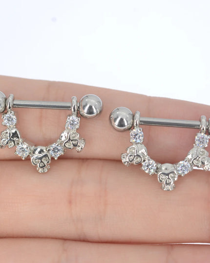 1 PC 14G Cool Skull Nipple Piercing Sexy Zircon Piercing  Pezon Women Bar Rings Body Jewelry Piercings Mamilo Hombre