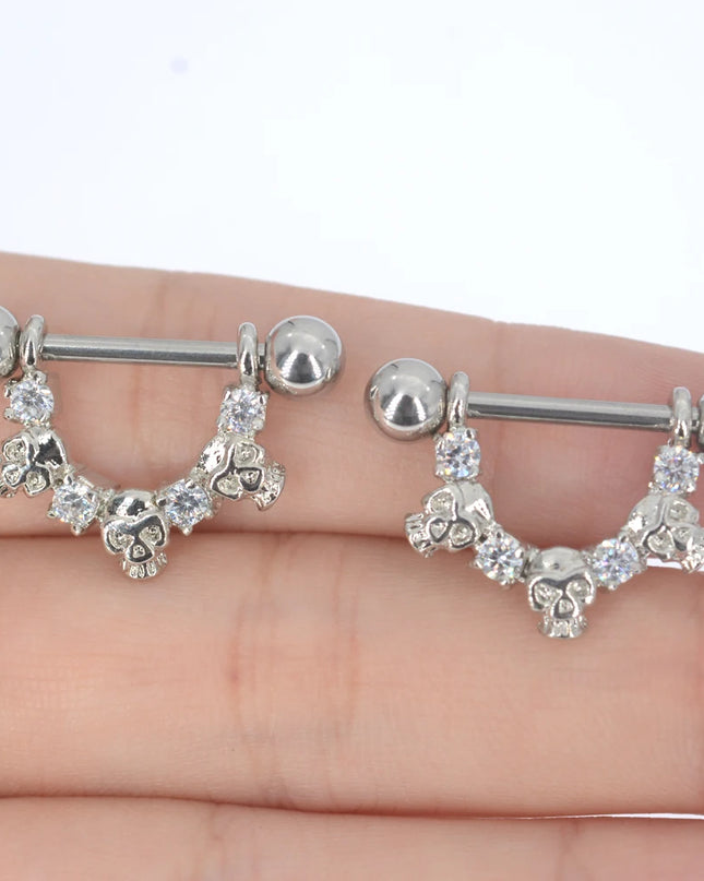 1 PC 14G Cool Skull Nipple Piercing Sexy Zircon Piercing  Pezon Women Bar Rings Body Jewelry Piercings Mamilo Hombre