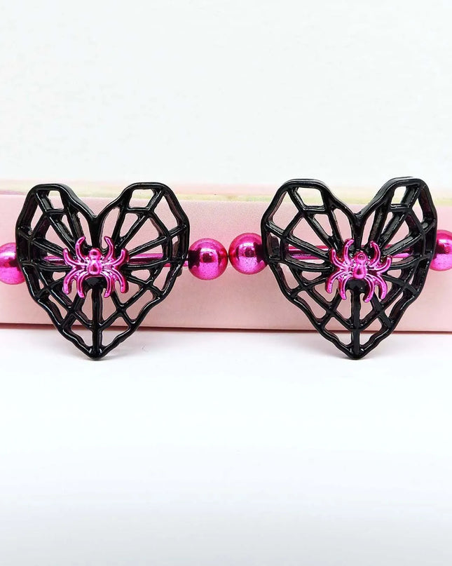 Cute Peach Heart Spider Web Nipple Piercing Two-color Electroplating Stainless Steel Nipple Ring Piercing Jewelry Wholesale