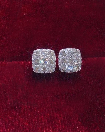 Huitan Simple Square-shaped Stud Earrings Women Inlaid Shiny CZ Versatile Ear Piercing Accessories for Teens Statement Jewelry