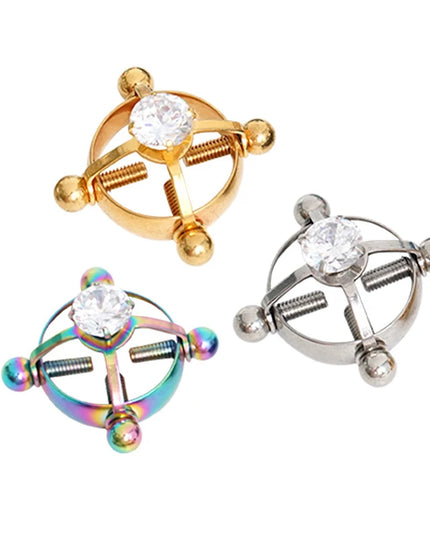 For Women Screw Back Non Piercing Clip Nipple Piercing Jewelry Fashion Crystal Stainless Steel Fake Nipple Rings