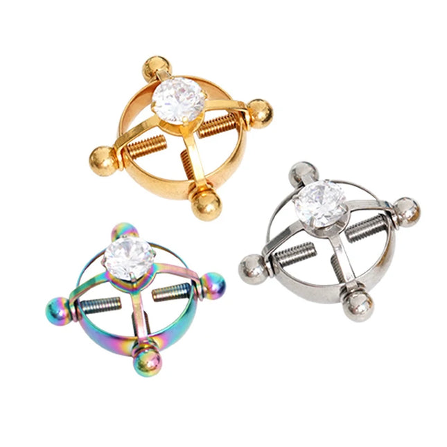 For Women Screw Back Non Piercing Clip Nipple Piercing Jewelry Fashion Crystal Stainless Steel Fake Nipple Rings