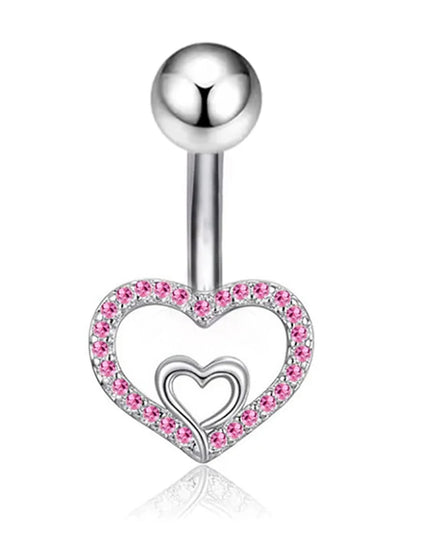Sexy Pink Zircon Heart Belly Button Rings For Women Girls Fashion Stainless Steel Heart Navel Piercing Barbell Cute Belly Rings