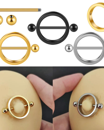 1PC Surgical Steel Black Gold Plated Nipple Piercing Round Hoop Barbell Nipple Shield Women Sexy Piercing Jewelry 14G