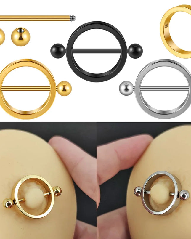 1PC Surgical Steel Black Gold Plated Nipple Piercing Round Hoop Barbell Nipple Shield Women Sexy Piercing Jewelry 14G