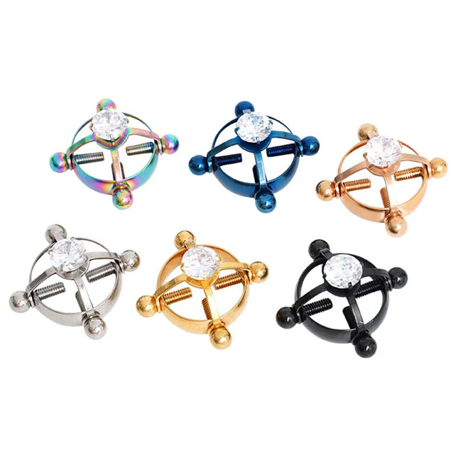 For Women Screw Back Non Piercing Clip Nipple Piercing Jewelry Fashion Crystal Stainless Steel Fake Nipple Rings