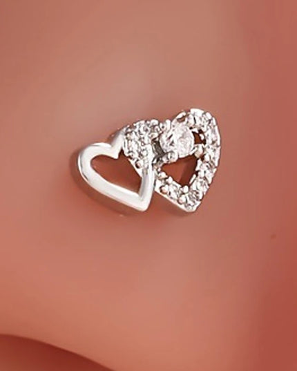 Fashion L Shaped Nose Studs Rings Cute Shiny Double Heart Nose Ring For Women Girls Body Piercing Jewelry Versatile Nose Ring