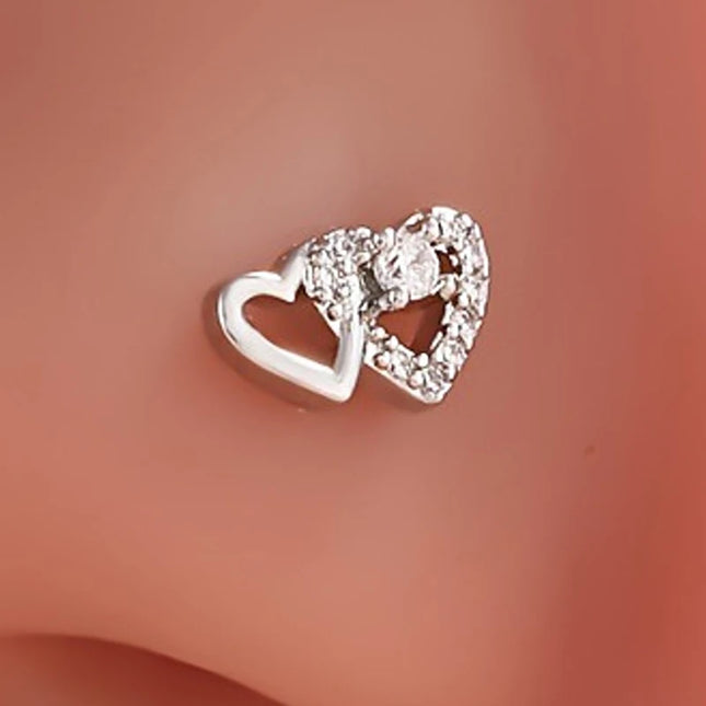 Fashion L Shaped Nose Studs Rings Cute Shiny Double Heart Nose Ring For Women Girls Body Piercing Jewelry Versatile Nose Ring