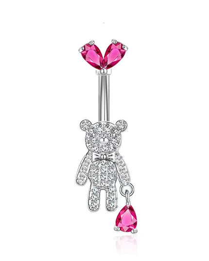 Pink Crystal Pendant Belly Button Rings For Women Stainless Steel Navel Piercing Jewelry Rabbit Heart Bear Butterfly Belly Rings