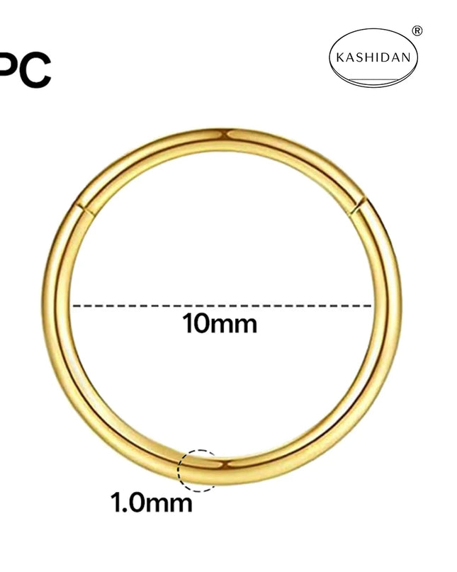 18G gold nose ring for men and women, hinged clicker septum ring for nose/cartilage/body piercing jewelry, 6mm/8mm/10mm/12mm