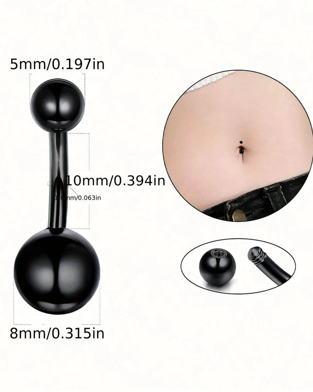 Black Belly Button Rings 10mm Surgical Steel 14G Belly Navel Rings Heart Zircon Crystal Turquoise Acrylic Belly Piercing Jewelry