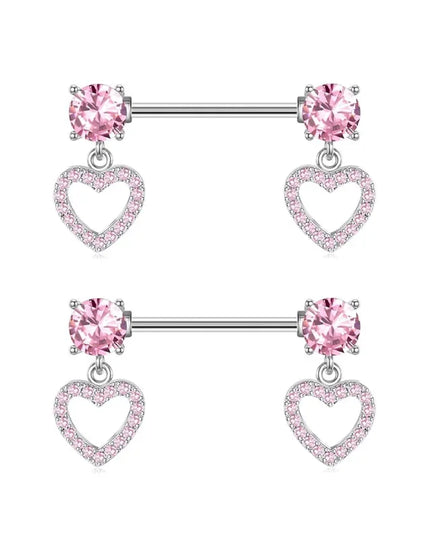 Pink Heart Nipple Piercing Barbell Set Shiny Crystal Nipple Rings Bulk For Women Flower Nippel Jewelry Pack Piercing Teton Lots