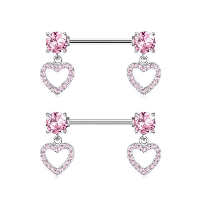Pink Heart Nipple Piercing Barbell Set Shiny Crystal Nipple Rings Bulk For Women Flower Nippel Jewelry Pack Piercing Teton Lots