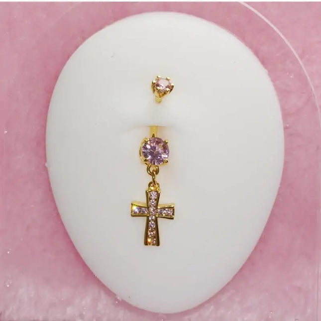 Cross Design Belly Button Ring Surgical Steel Navel Piercing Jewelry Waterproof for Daily Nightclub Wear