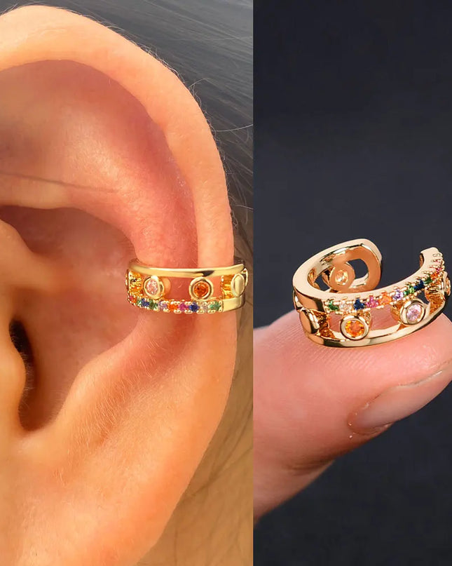 1Piece Zircon Charming Clip On Earrings Ear Cuff Without Piercing Women Geometric C Shape Earscreen Earcuffs Wrap Climb Earring