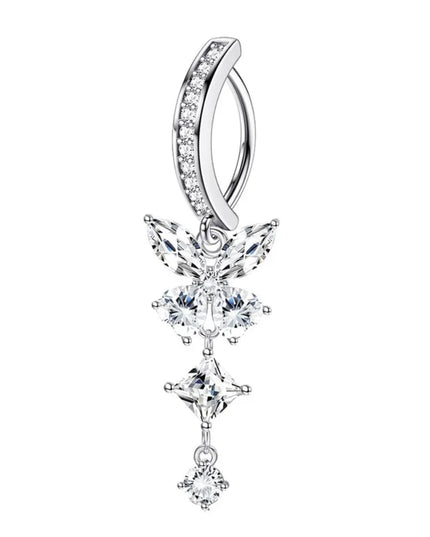 Stainless Steel Zircon Belly Button Rings Women Sexy Butterfly Gem Navel Piercing Stylish Gold Silver Shiny Body Jewelry Gifts