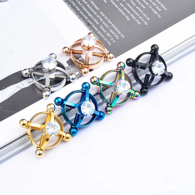 For Women Screw Back Non Piercing Clip Nipple Piercing Jewelry Fashion Crystal Stainless Steel Fake Nipple Rings