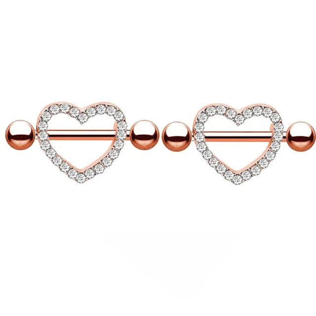 Pink Heart Nipple Piercing Barbell Set Shiny Crystal Nipple Rings Bulk For Women Flower Nippel Jewelry Pack Piercing Teton Lots