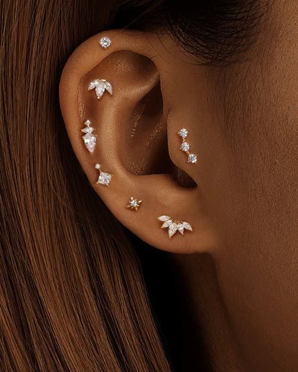 AIDE Heart Round Ball Flat Helix Piercing Earring 925 Sterling Silver Ear Studs Geometric Zircon Exquisite Trinket Studs Aretes