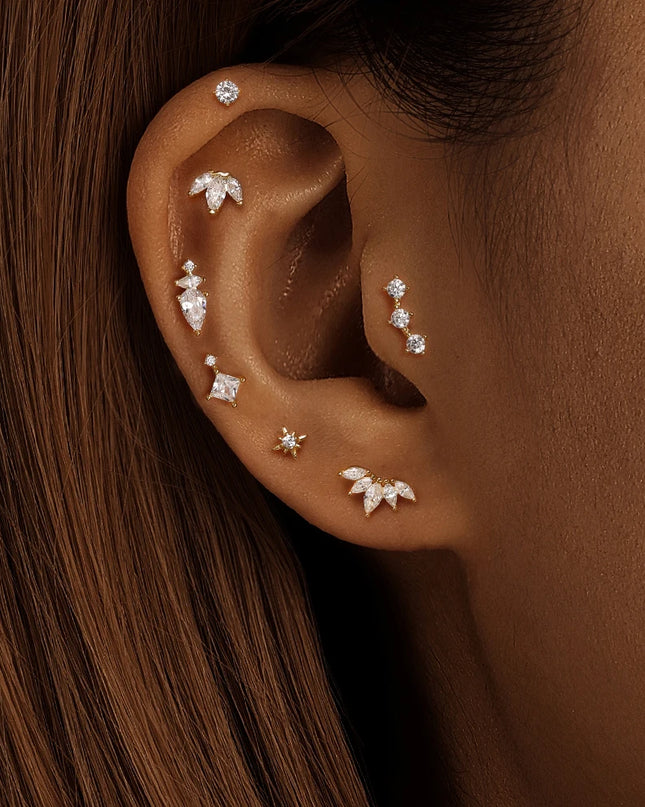 AIDE Heart Round Ball Flat Helix Piercing Earring 925 Sterling Silver Ear Studs Geometric Zircon Exquisite Trinket Studs Aretes