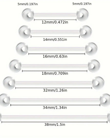 10pcs 12-38mm Clear Acrylic Barbell Piercing For Nipple Rings Tongue Industrial Stud Earrings Anti-allergy Jewelry Y2K