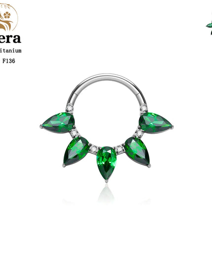 ASTM F136 Titanium Nose Ring Hoop 16G Pear CZ Hinged Segment Septum Clicker Ring Cartilage Daith Piercing Earring Body Jewelry