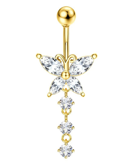Florideco Belly Button Ring Dangle Hypoallergenic Surgical Stainless Steel Belly Rings for Women CZ Pearl Heart Butterfly Flower