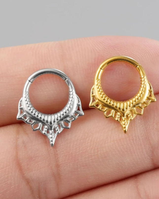 Giga 1PCS Vintage Stainless Steel Nose Rings Hinged Septum Earrings Cartilage Tragus Helix Hoops Body Piercing Jewelry