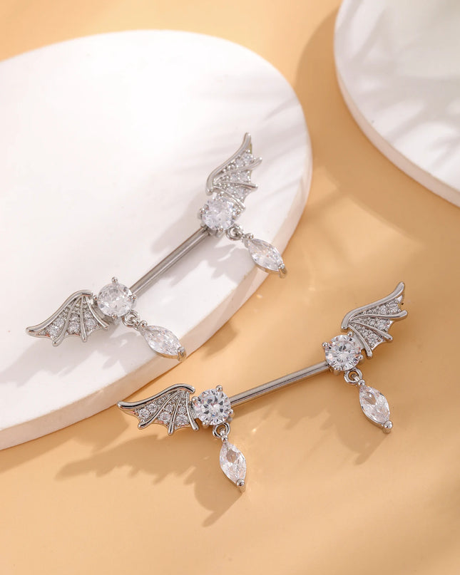 2pcs Cute Bear Butterfly Dangle Nipple Piercings Stainless Steel Cross Star Hanging Nipple Shield Barbell for Women Nipple Rings