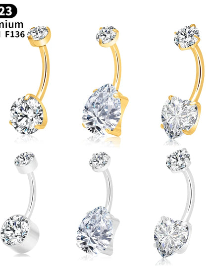 G23 Titanium 14G Belly Button Ring Round Navel CZ Barbell Belly Rings For Women Heart-shaped water droplet Belly Button Rings