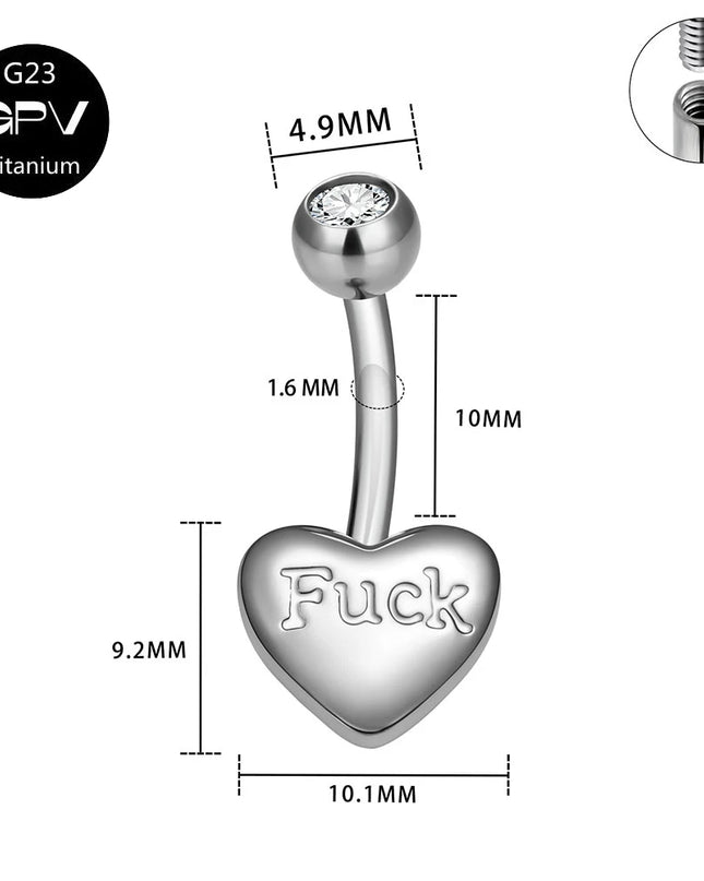 ASTM G23 Titanium Love Belly Button Ring Engraved Letters Internal Thread Women's Pierced Jewelry Belly Button Ornament